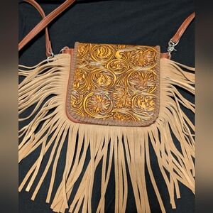 Brand New Clutch Crossbody Purse Tooled Sunflowers